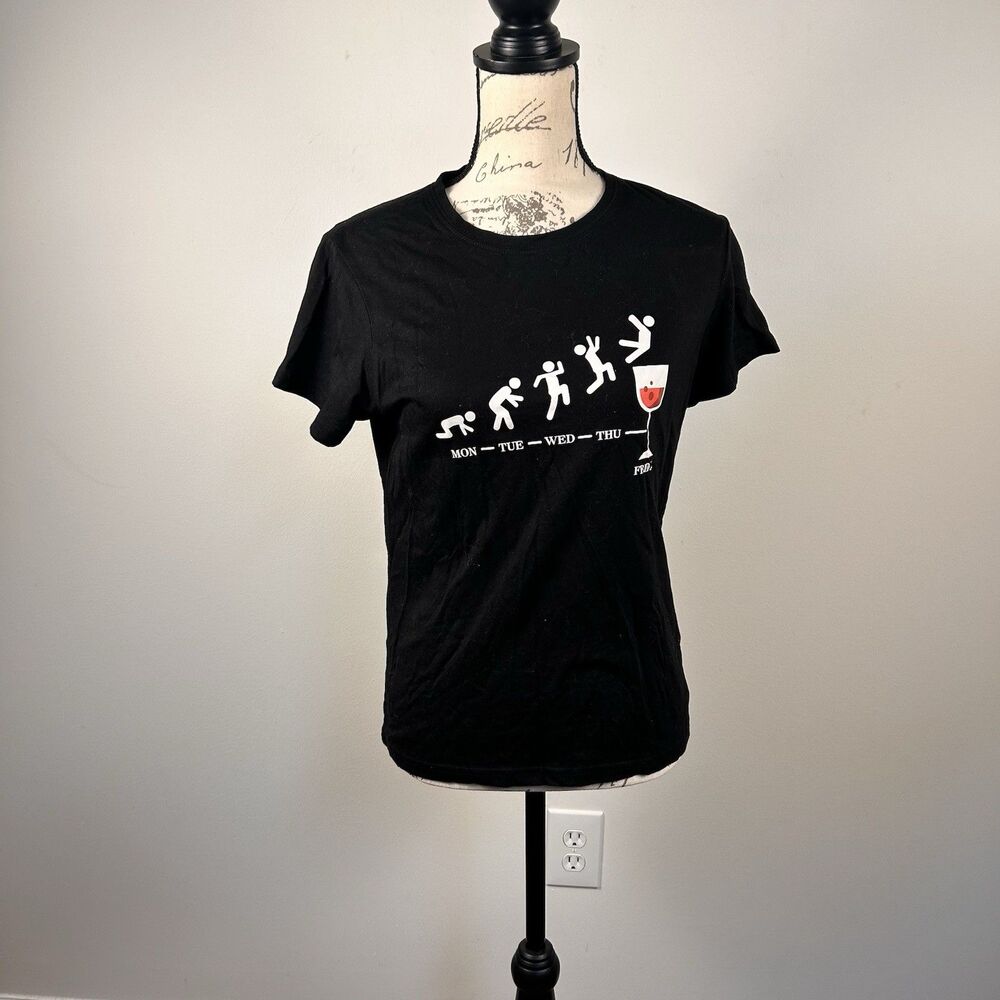 Shein Funny Friday Quote Black T-shirt Womens Medium